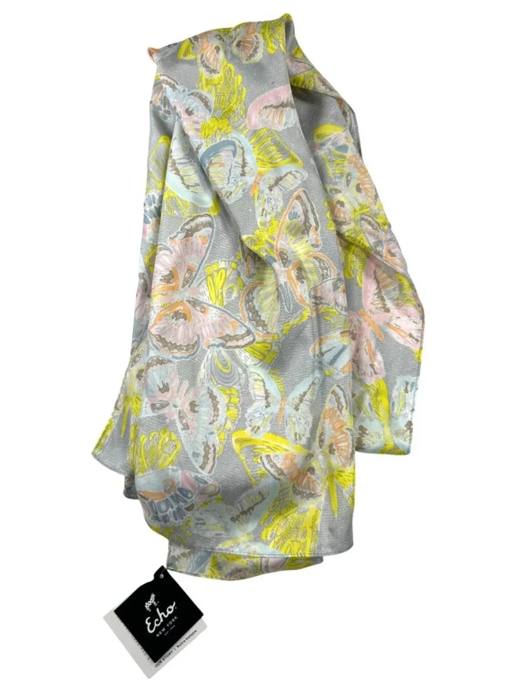 NWT Echo 100% Silk Scarf Wrap Butterfly Print Pastel Lightweight Long Elegant